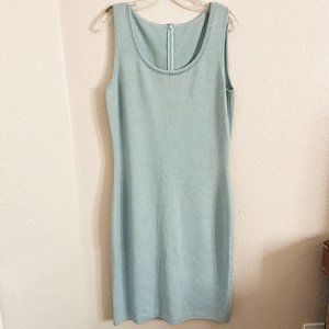St John Aqua Blue Santana Knit Rhinestones Straight Dress M